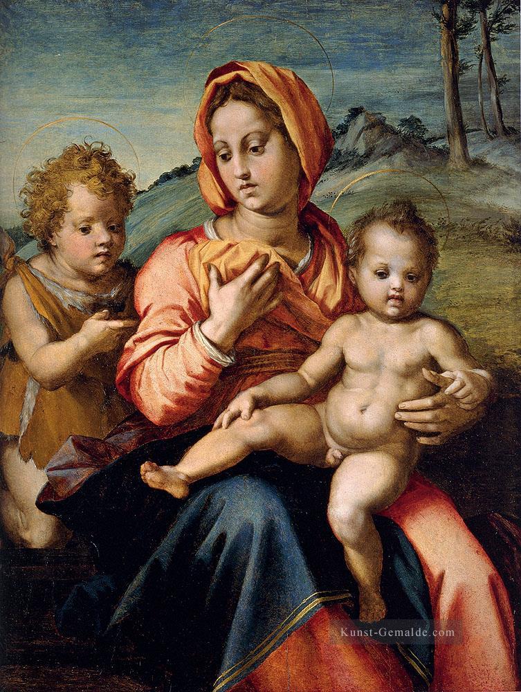 Madonna und Kind mit dem Säugling Johannes in einer Landschaft Renaissance Manierismus Andrea del Sarto Ölgemälde